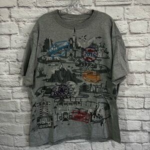 Disney Parks PARK MAP with PASSPORT STAMPS 2018 T shirt MEN’S XL beefy-T